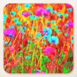 Wild Meadow in Bloom Pop Art Vierkante Kartonnen Onderzetter
