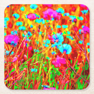 Wild Meadow in Bloom Pop Art Vierkante Kartonnen Onderzetter