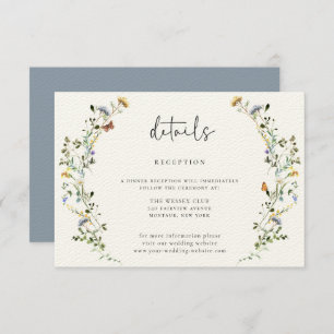 Wild Meadow krans bruiloft details Informatiekaartje