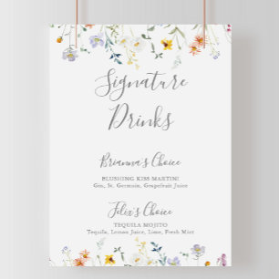 Wild meerkleurig bloemensignatuur drankjes bord poster