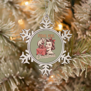 Wild meisje Kerstmis Opossum Kerst Trashy Retro Tin Sneeuwvlok Ornament