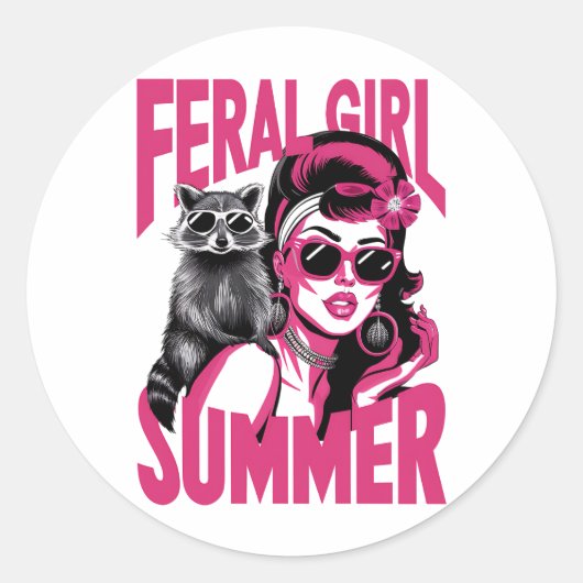 wild meisje zomer opossum grappige wasbeer ronde sticker (Voorkant)