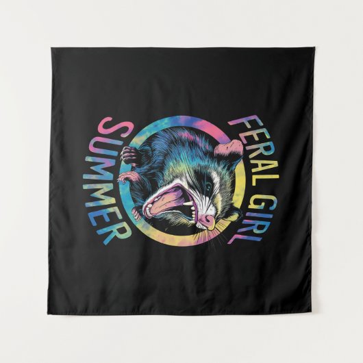 wild meisje zomer opossum tie dye wasbeer wandkleed (Voorkant (horizontaal))
