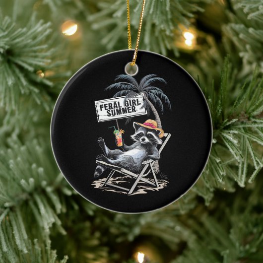 wild meisje zomer strand grappige wasbeer keramisch ornament (Boom)