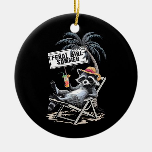 wild meisje zomer strand grappige wasbeer keramisch ornament (Voorkant)