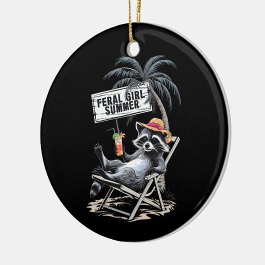 wild meisje zomer strand grappige wasbeer keramisch ornament (Links)