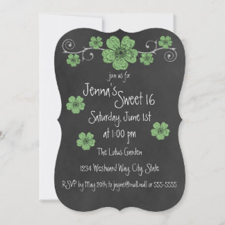 Wild Mint Green Rozen Chalkboard Party Kaart