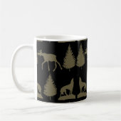 Wild Moose Wolves Pine Trees Rustic Tan Black Koffiemok (Links)