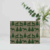 Wild Moose Wolves Pine Trees Rustic Tan Green Briefkaart (Staand voorkant)