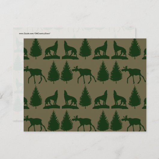 Wild Moose Wolves Pine Trees Rustic Tan Green Briefkaart (Voorkant / Achterkant)