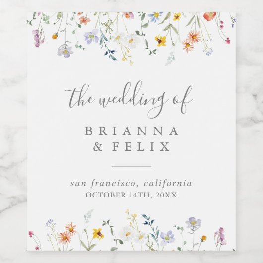 Wild Multicolour Bloemen Bruiloft Wijn Labels Wijn Etiket (Enkel label)