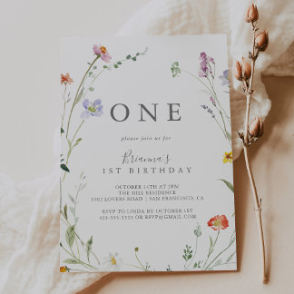 Wild Multicolour Bloemen Eerste Verjaardagsfeest Kaart
