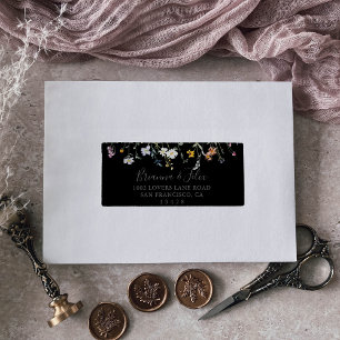 Wild Multicolour Bloemen Zwart Bruiloft RSVP Adres Etiket