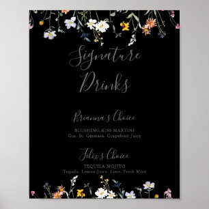Wild Multicolour Bloemen Zwart Signature Drinken S Poster