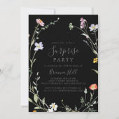 Wild Multicolour Bloemen Zwart Verrassingsfeest Kaart (Voorkant)
