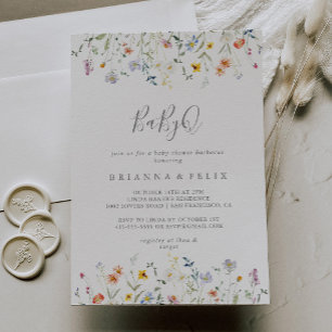 Wild Multicolour Floral BabyQ Baby shower Barbecue Kaart