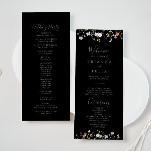 Wild Multicolour Floral Black bruiloft programma