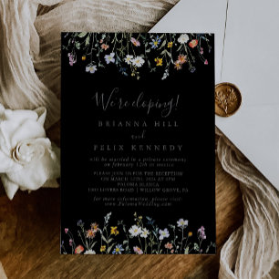 Wild Multicolour Floral Black Elopement Receptie Kaart