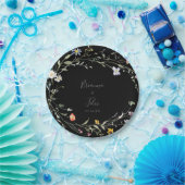 Wild Multicolour Floral Black Wedding Cake Papieren Bordje (Feest)