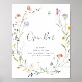Wild Multicolour Floral Bruiloft Open Bar Sign Poster (Voorkant)