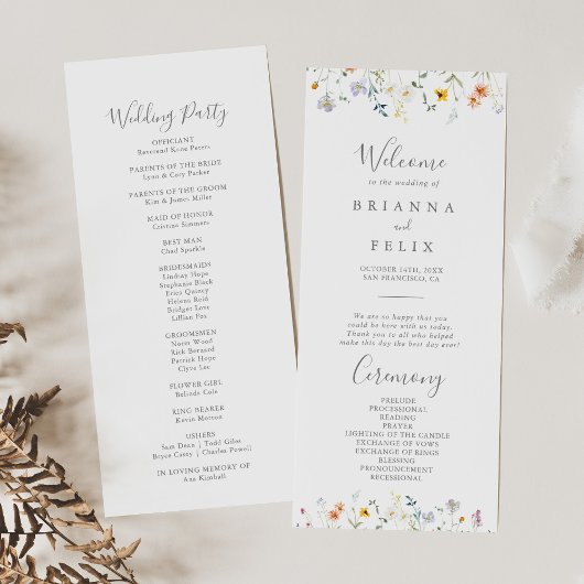 Wild Multicolour Floral bruiloft programma