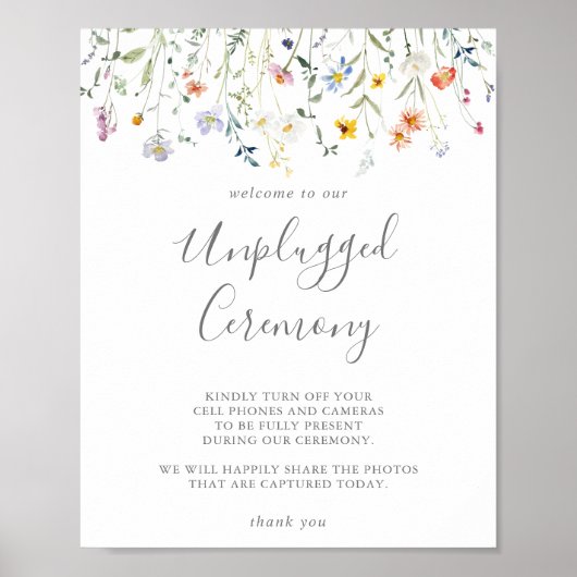 Wild Multicolour Floral Unplugged Ceremonie Teken Poster (Voorkant)