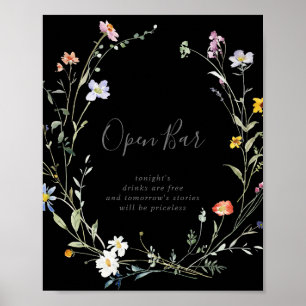 Wild Multicolour Floral Zwart Bruiloft Open Bar Si Poster