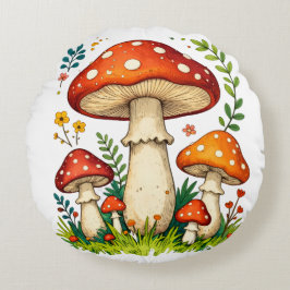 Wild mushrooms and flowers in grass forest nature rond kussen