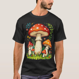 Wild mushrooms and flowers in grass forest nature t-shirt