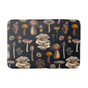 Wild Mushrooms on graphite black Badmat