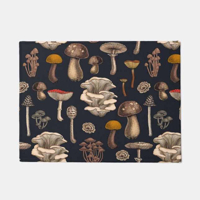 Wild Mushrooms on graphite black Deurmat (Voorkant)