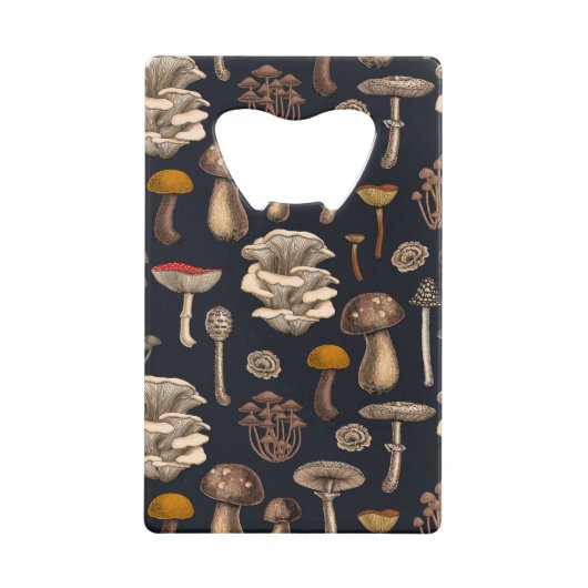 Wild Mushrooms on graphite black Kredietkaart Flessenopener (Voorkant)