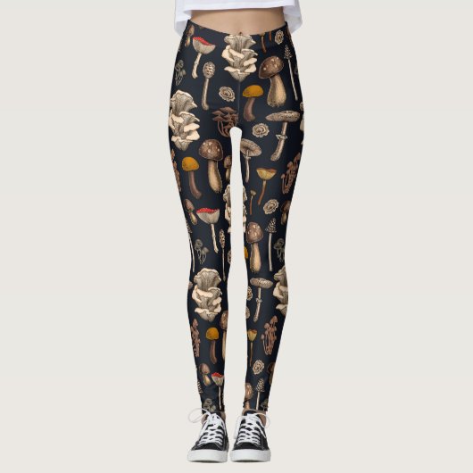 Wild Mushrooms on graphite black Leggings (Voorkant)
