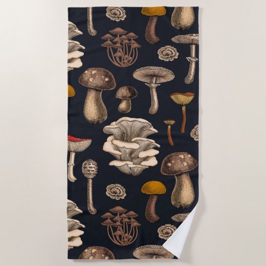 Wild Mushrooms on graphite black Strandlaken (Voorkant)