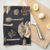 Wild Mushrooms on graphite black Theedoek (Quarter Fold)