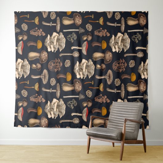 Wild Mushrooms on graphite black Wandkleed (In Situ (horizontaal))