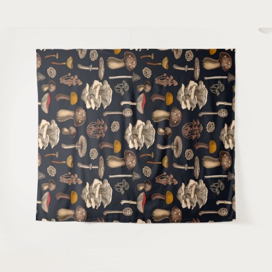 Wild Mushrooms on graphite black Wandkleed (Voorkant (horizontaal))