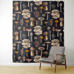 Wild Mushrooms on graphite black Wandkleed