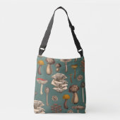 Wild Mushrooms on pine green Crossbody Tas (Voorkant)