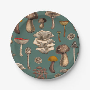 Wild Mushrooms on pine green Papieren Bordje