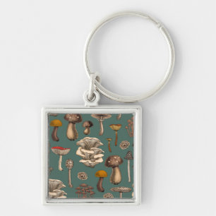Wild Mushrooms on pine green Sleutelhanger