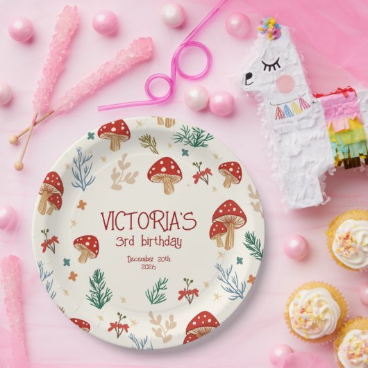Wild Mushrooms Whimsical Forest verjaardagsfeestje Papieren Bordje (Feest)