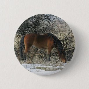 Wild Mustang Horse in de sneeuw 1 Ronde Button 5,7 Cm