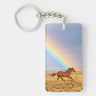 Wild Mustang Horse Running and Rainbow Sleutelhanger
