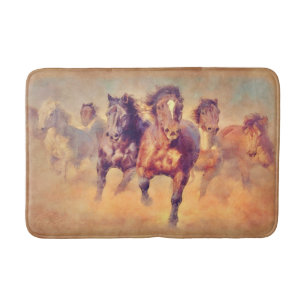 Wild Mustang Horses Stampede Waterverf Badmat