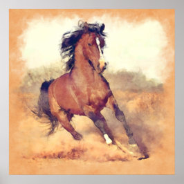 Wild Mustang Horses Stampede Waterverf Poster