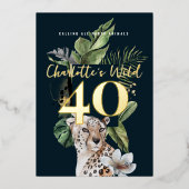 Wild Oerwoud Leopard 40e verjaardagsfeest Folie Uitnodiging (Voorkant)