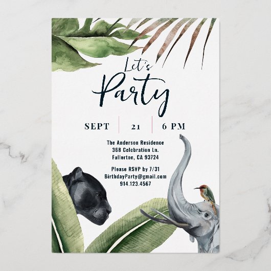 Wild Oerwoud Leopard 40e verjaardagsfeest Folie Uitnodiging (Achterkant)