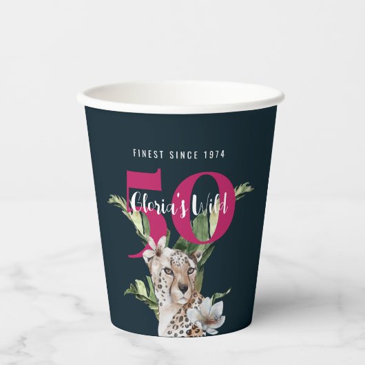 Wild Oerwoud Leopard Roze 50ste Verjaardag Grappig Papieren Bekers (Voorkant)