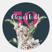 Wild Oerwoud Leopard Roze 50ste verjaardag Ronde Sticker (Voorkant)